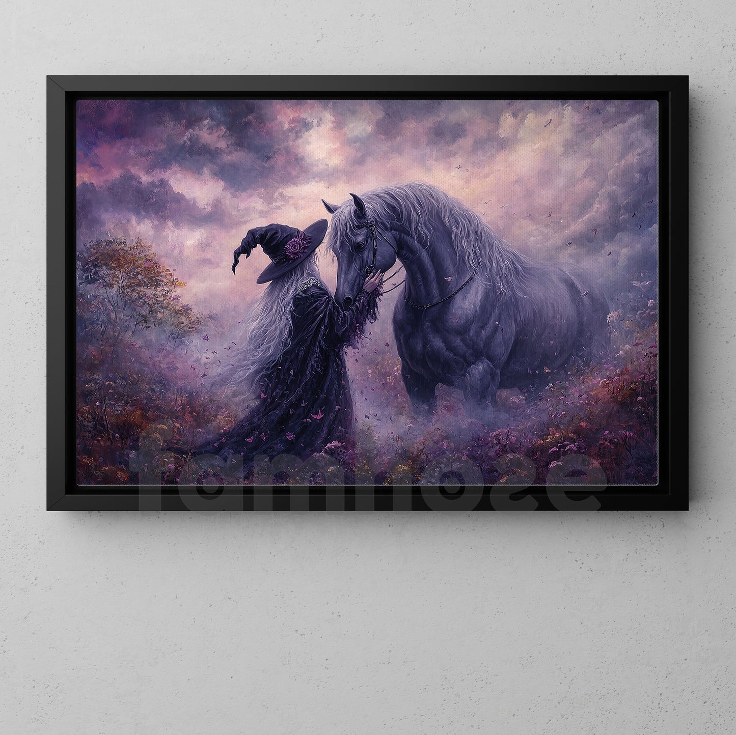 Vintage Halloween Horse Witch Canvas Painting, The Silent Farewell Wall Art Decor, Spooky Season Poster Gift For Horse Lovers, Witch Lovers