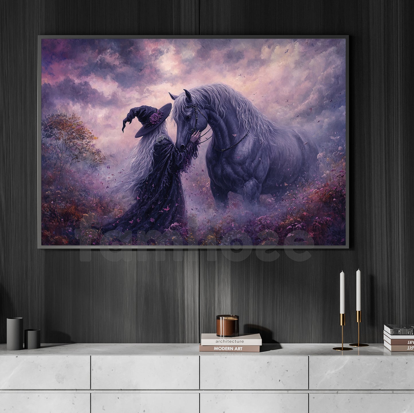 Vintage Halloween Horse Witch Canvas Painting, The Silent Farewell Wall Art Decor, Spooky Season Poster Gift For Horse Lovers, Witch Lovers