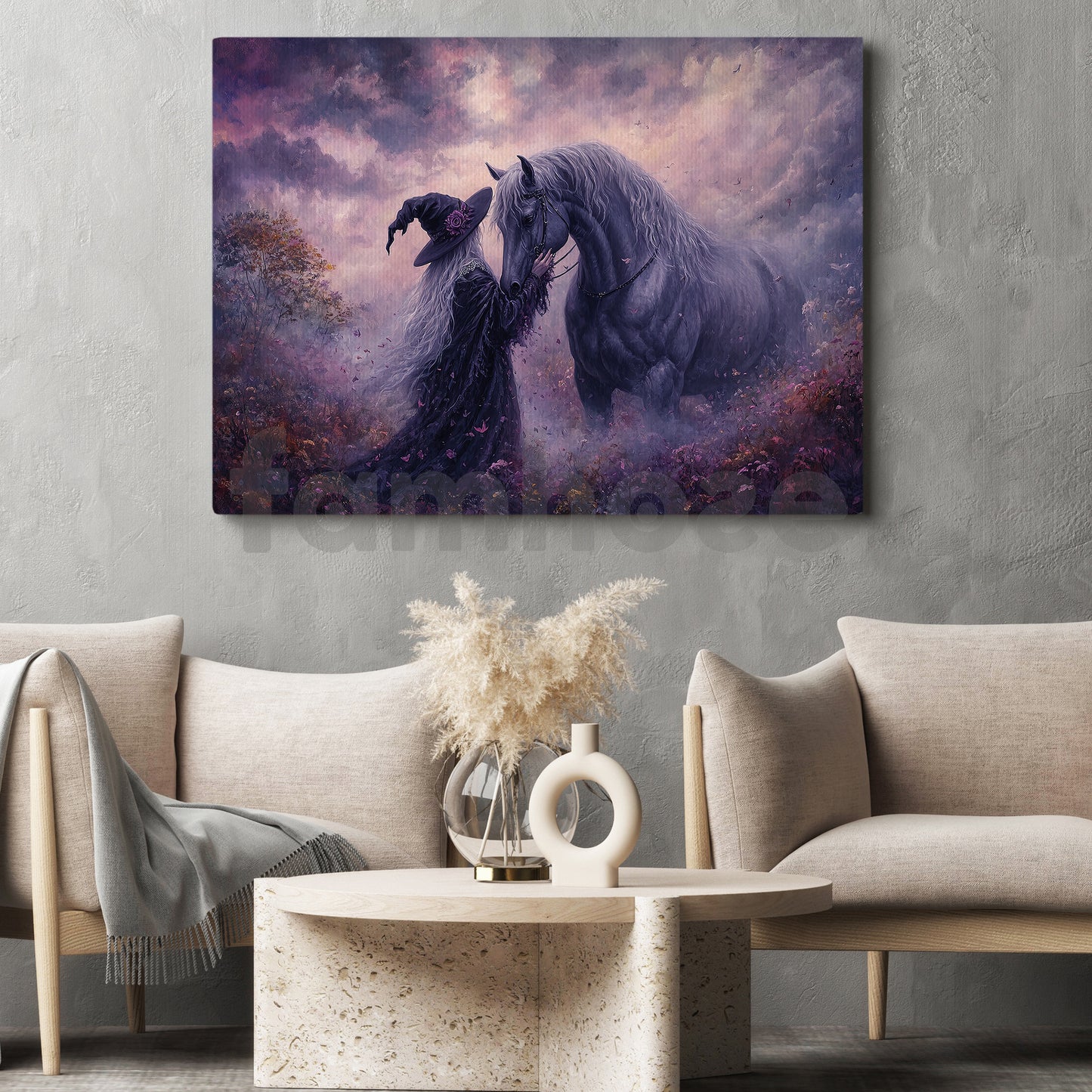 Vintage Halloween Horse Witch Canvas Painting, The Silent Farewell Wall Art Decor, Spooky Season Poster Gift For Horse Lovers, Witch Lovers
