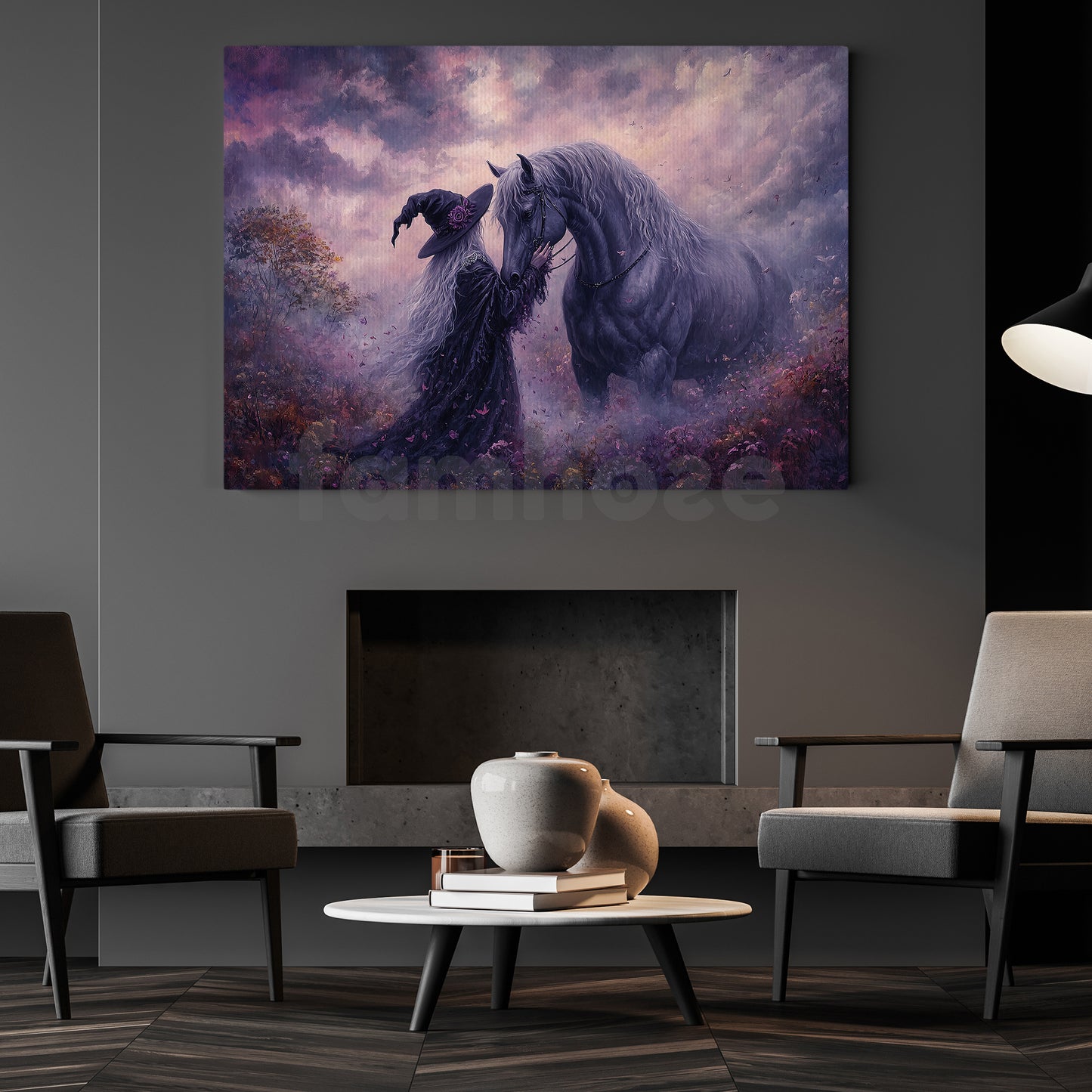 Vintage Halloween Horse Witch Canvas Painting, The Silent Farewell Wall Art Decor, Spooky Season Poster Gift For Horse Lovers, Witch Lovers