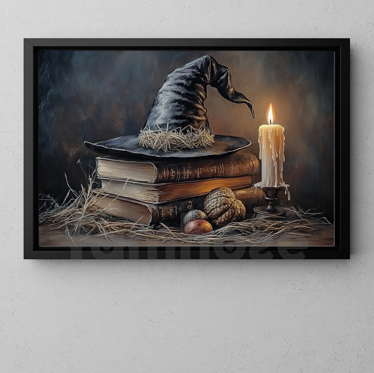 Halloween Witch Book Canvas Painting, Witch’s Spellbound Library Wall Art Decor, Spooky Season Poster Gift For Witch Lovers
