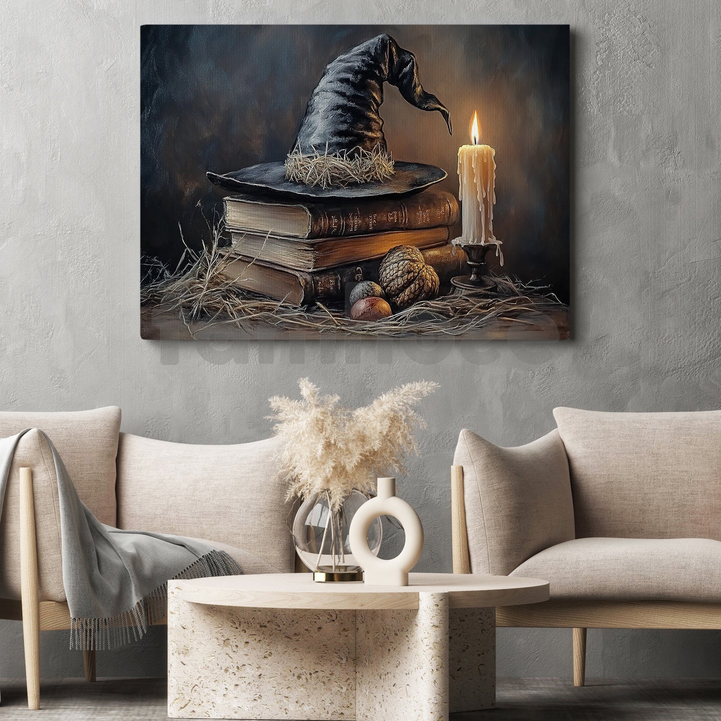 Halloween Witch Book Canvas Painting, Witch’s Spellbound Library Wall Art Decor, Spooky Season Poster Gift For Witch Lovers