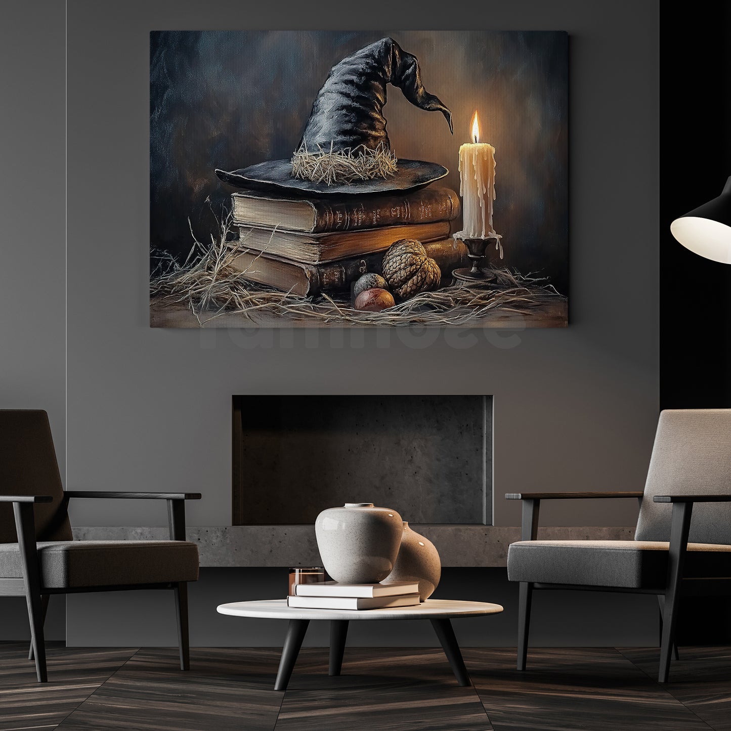 Halloween Witch Book Canvas Painting, Witch’s Spellbound Library Wall Art Decor, Spooky Season Poster Gift For Witch Lovers
