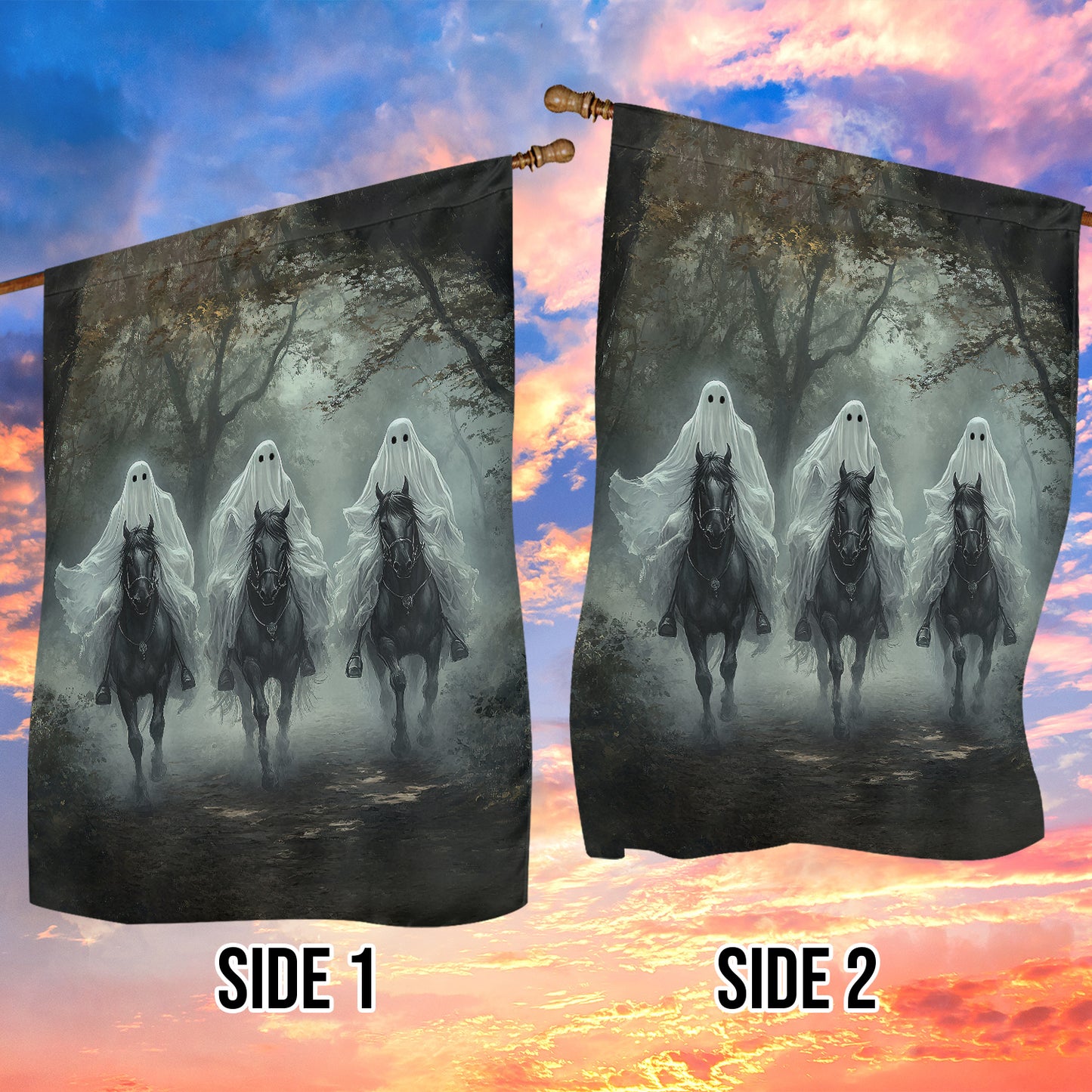 Halloween Ghost Riding Horse Garden & House Flag, The Silent Riders Yard Flag, Spooky Season Gift For Horse Riding Lovers