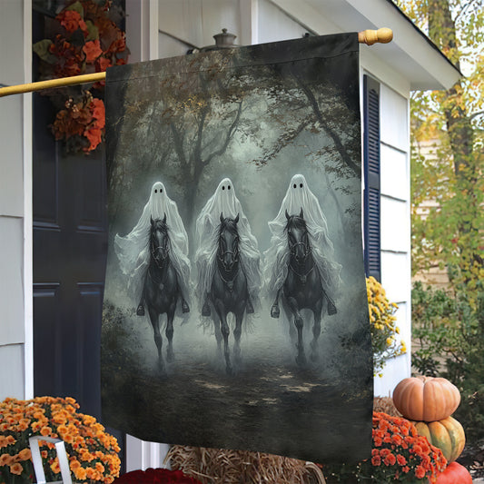 Halloween Ghost Riding Horse Garden & House Flag, The Silent Riders Yard Flag, Spooky Season Gift For Horse Riding Lovers