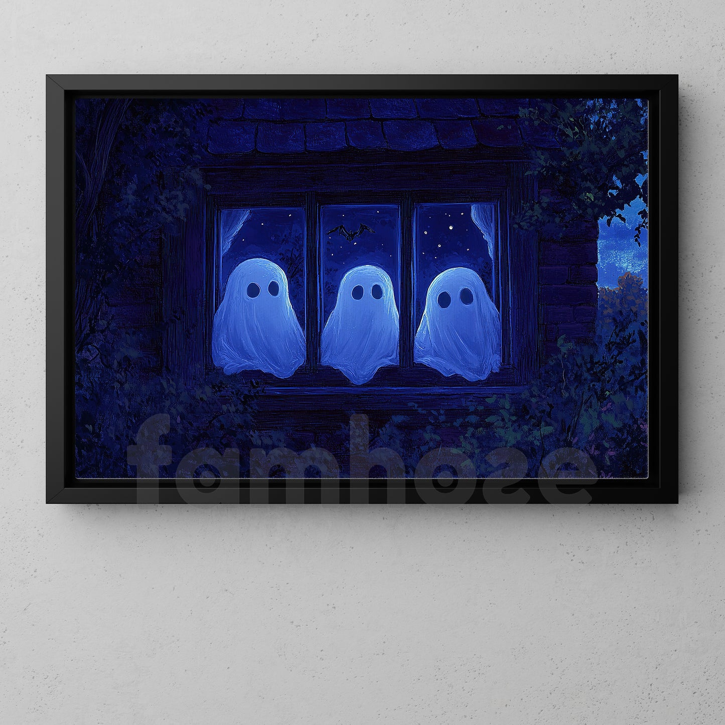 Halloween Ghost Canvas Painting, Ghosts In The Window Wall Art Decor, Spooky Season Poster Gift For Ghost Lovers