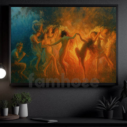 Halloween Samhain Canvas Painting, Walpurgis Night Dance Wall Art Decor, Spooky Season Poster Gift For Samhain Lovers
