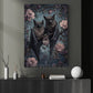 Whimsical Gothic Bat Canvas Painting, Bloom & Bat Wall Art Decor, Poster Gift To Decor House Or Office