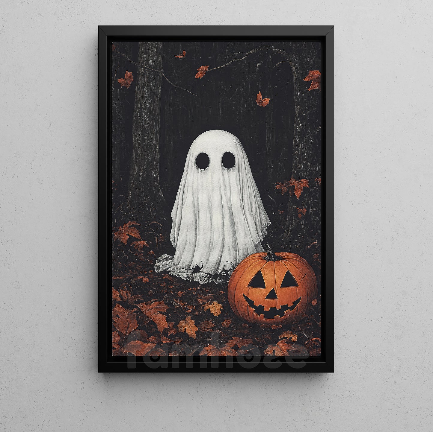 Halloween Boo Canvas Painting, Ghost & Jack Wall Art Decor, Spooky Season Poster Gift For Ghost Lovers