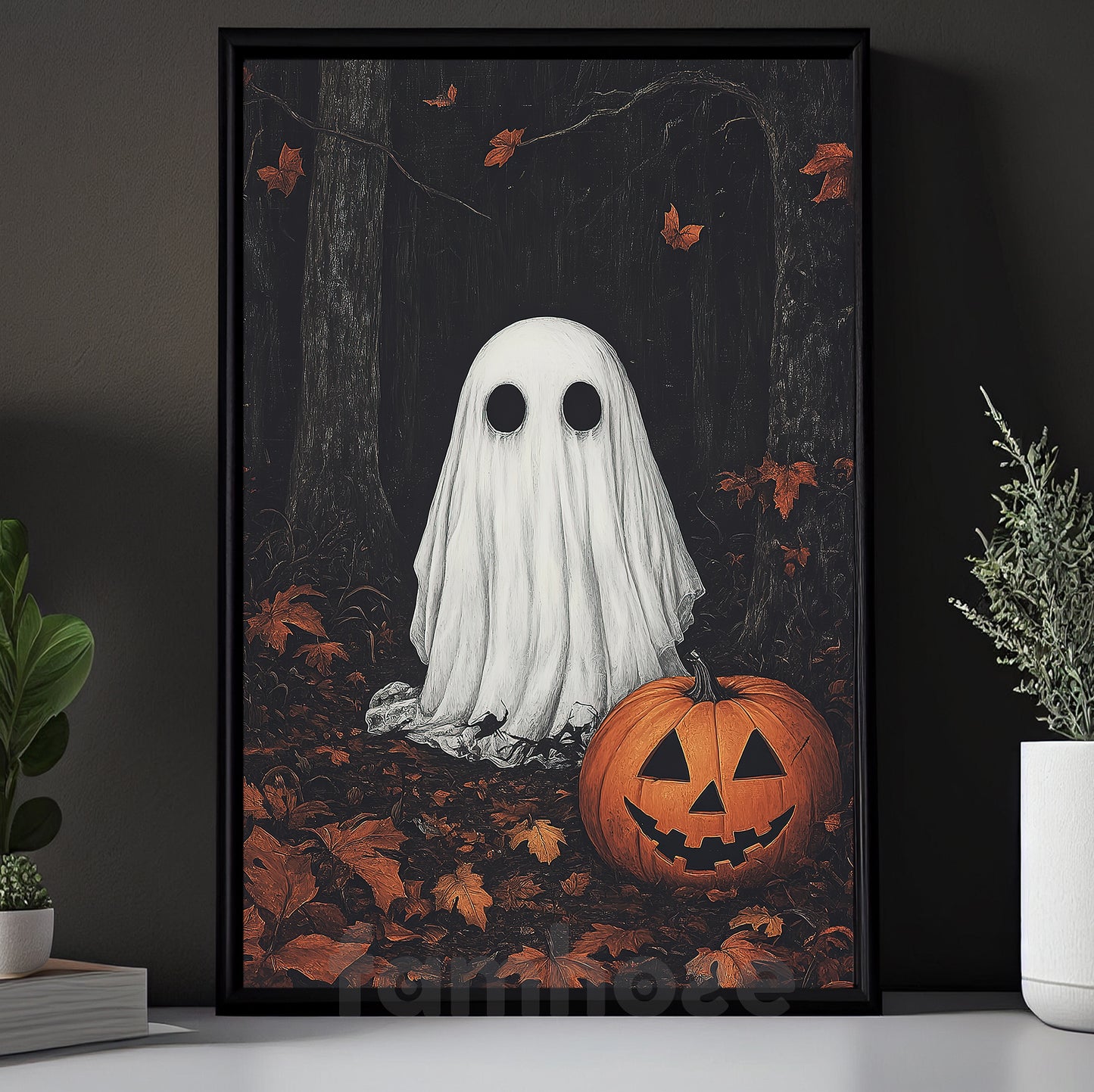 Halloween Boo Canvas Painting, Ghost & Jack Wall Art Decor, Spooky Season Poster Gift For Ghost Lovers