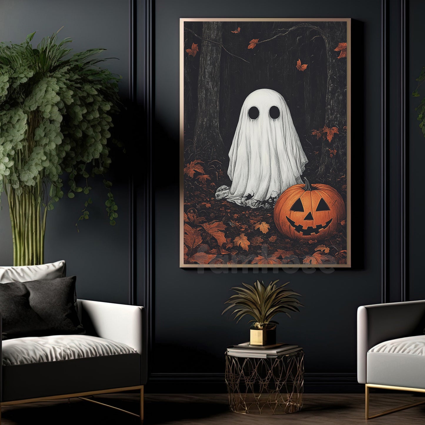 Halloween Boo Canvas Painting, Ghost & Jack Wall Art Decor, Spooky Season Poster Gift For Ghost Lovers