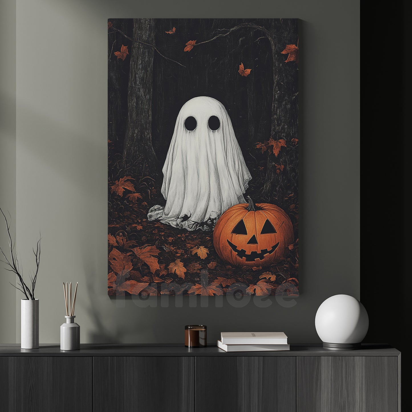 Halloween Boo Canvas Painting, Ghost & Jack Wall Art Decor, Spooky Season Poster Gift For Ghost Lovers
