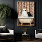 Halloween Boo Cat Canvas Painting, Witch’s Cat & Ghost Soak Wall Art Decor, Spooky Season Poster Gift For Ghost Lovers, Cat Lovers