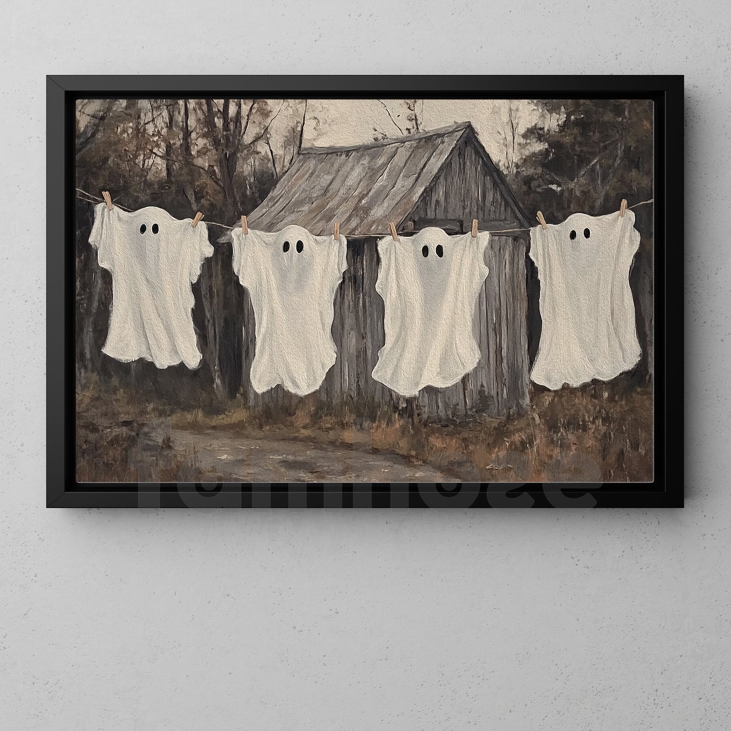 Halloween Ghost Canvas Painting, Laundry Day For Ghosts Wall Art Decor, Spooky Season Poster Gift For Ghost Lovers