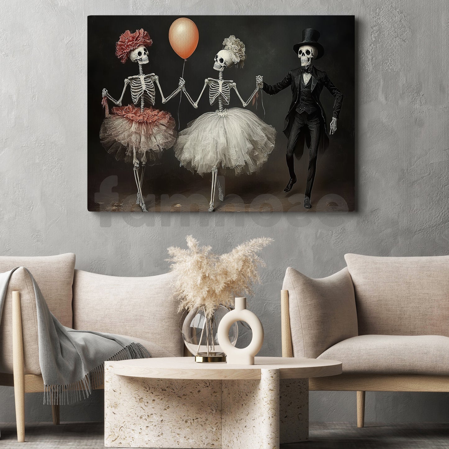Halloween Skeleton Canvas Painting, Dance Of The Departed Wall Art Decor, Spooky Season Poster Gift For Skeleton Lovers