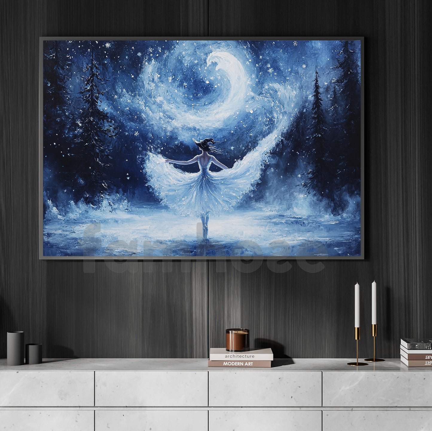Halloween Witch Ballet Canvas Painting, Graceful Magical Ballet Witch Wall Art Decor, Spooky Season Poster Gift For Witch Lovers, Ballet Lovers
