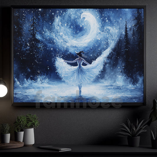 Halloween Witch Ballet Canvas Painting, Graceful Magical Ballet Witch Wall Art Decor, Spooky Season Poster Gift For Witch Lovers, Ballet Lovers