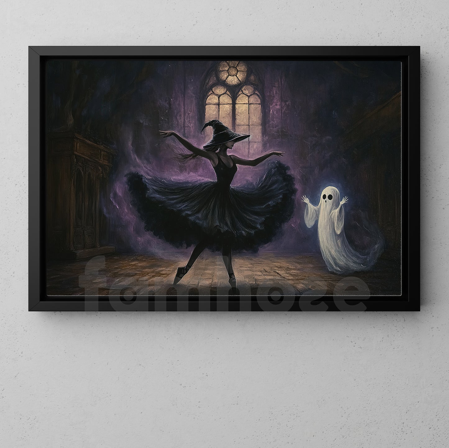Halloween Witch Ballet Canvas Painting, Phantom Ballet Wall Art Decor, Spooky Season Poster Gift For Ballet Lovers