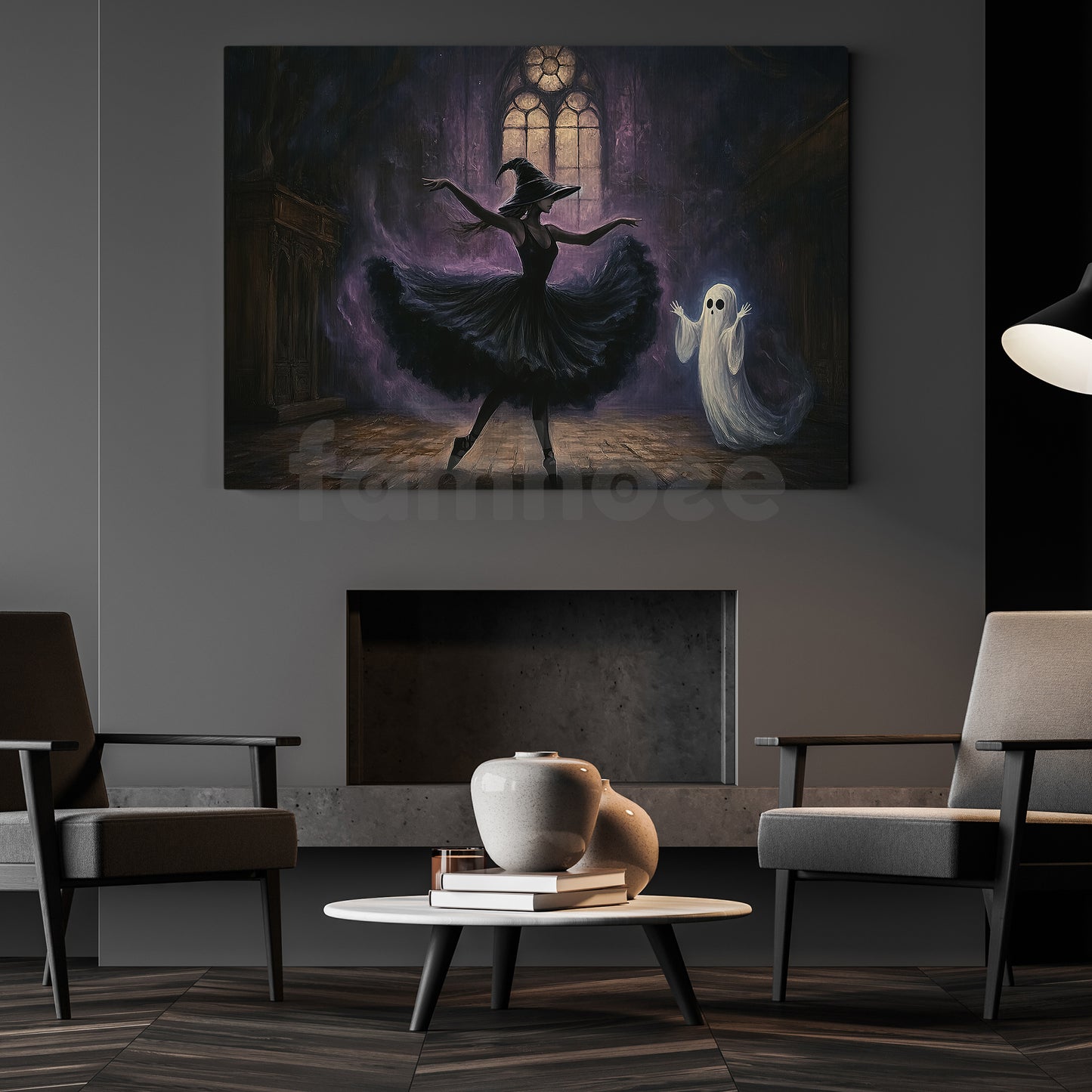 Halloween Witch Ballet Canvas Painting, Phantom Ballet Wall Art Decor, Spooky Season Poster Gift For Ballet Lovers