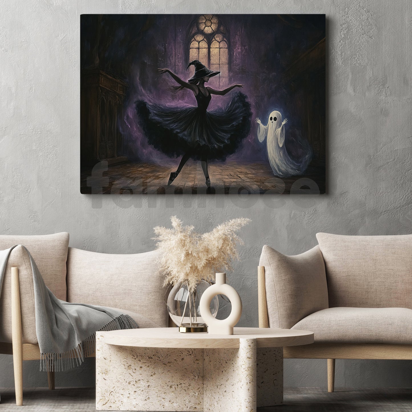 Halloween Witch Ballet Canvas Painting, Phantom Ballet Wall Art Decor, Spooky Season Poster Gift For Ballet Lovers