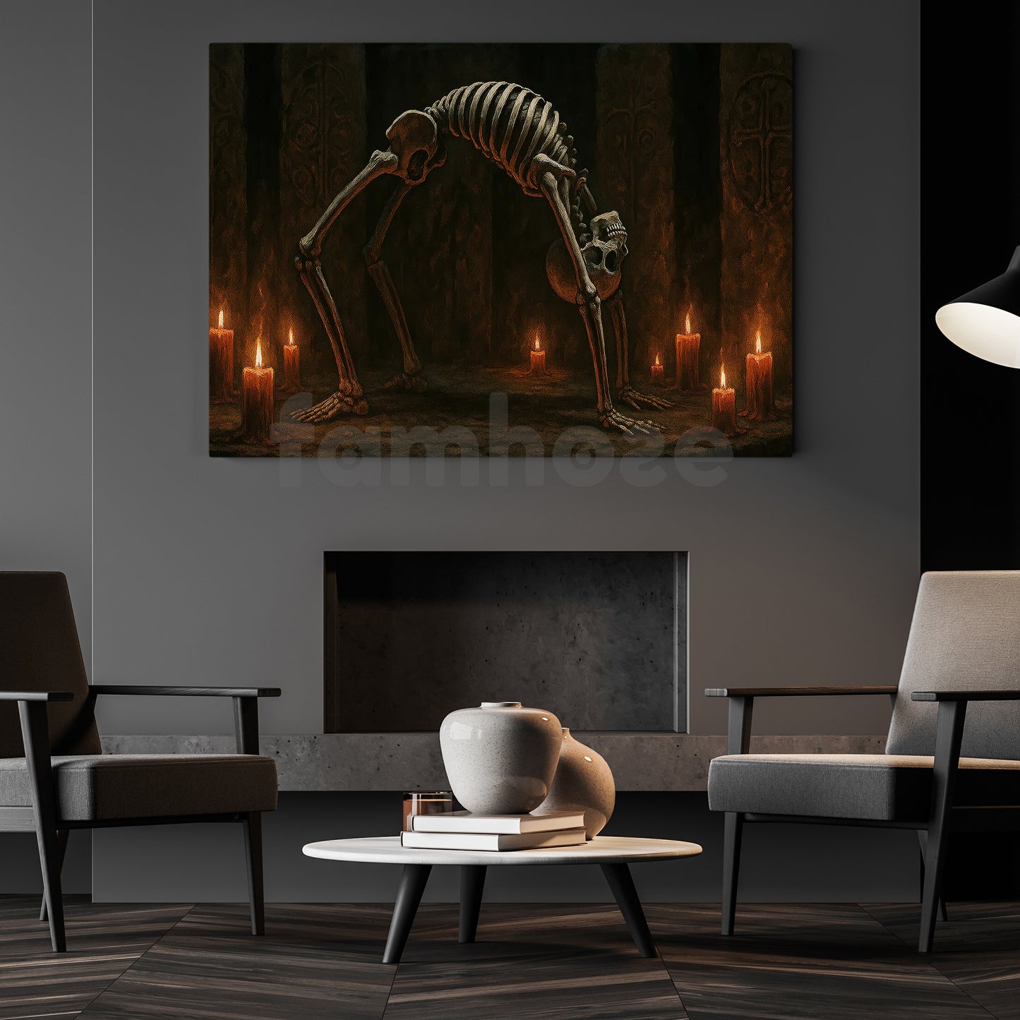 Halloween Skeleton Yoga Canvas Painting, The Undead Arch Wall Art Decor, Spooky Season Poster Gift For Yoga Lovers