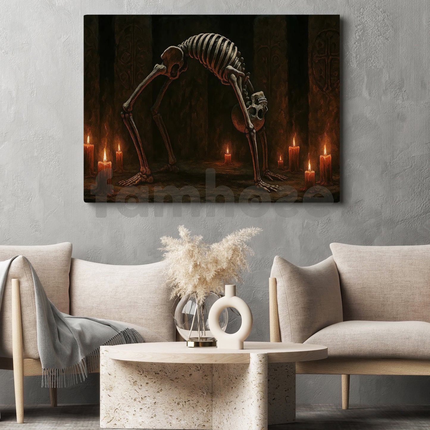 Halloween Skeleton Yoga Canvas Painting, The Undead Arch Wall Art Decor, Spooky Season Poster Gift For Yoga Lovers