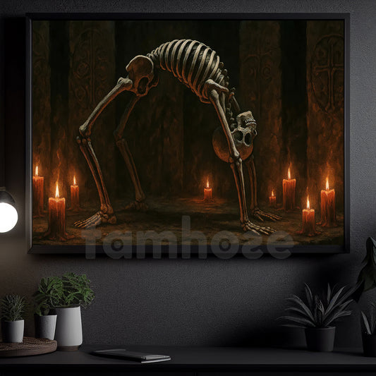 Halloween Skeleton Yoga Canvas Painting, The Undead Arch Wall Art Decor, Spooky Season Poster Gift For Yoga Lovers