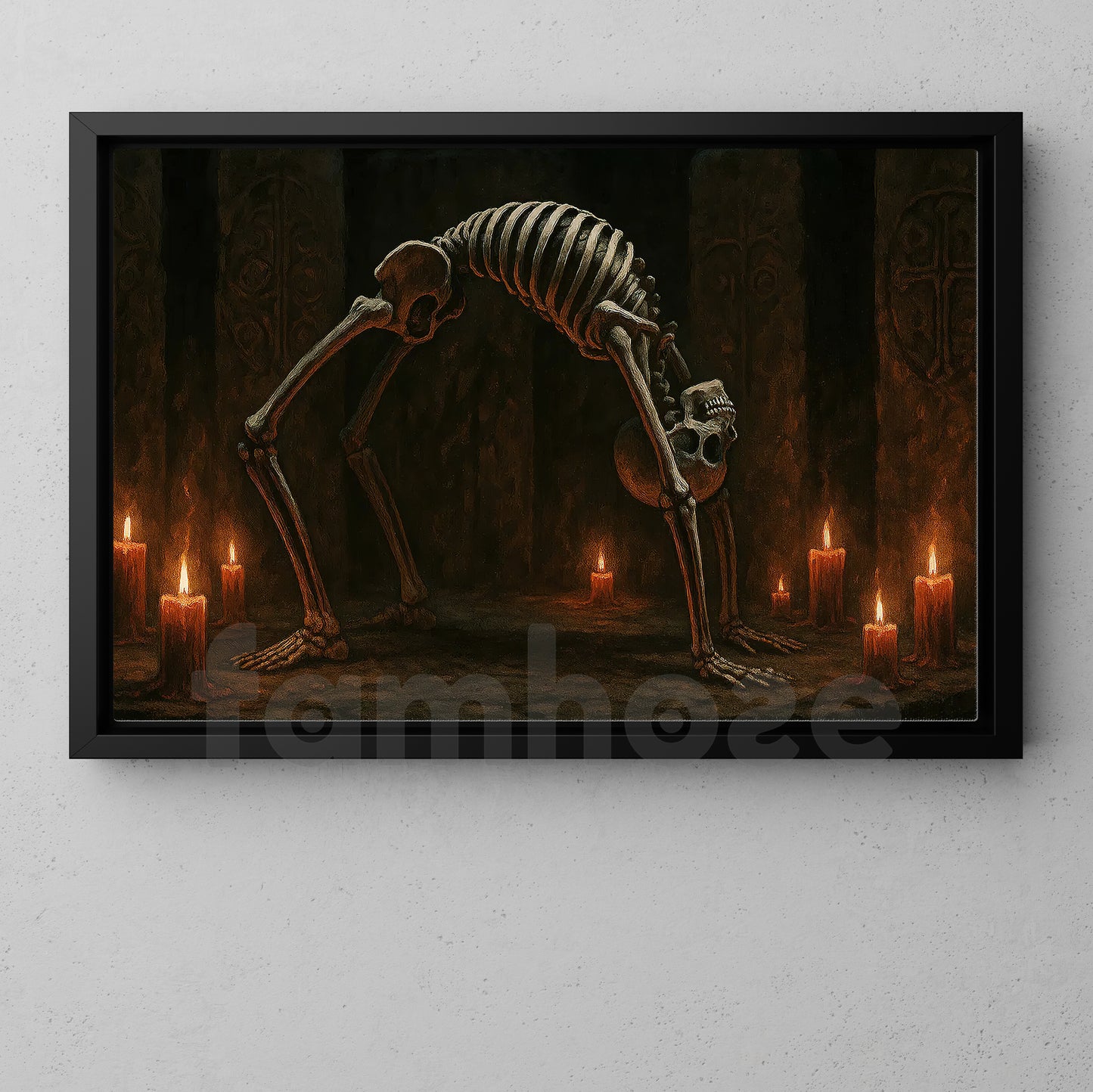 Halloween Skeleton Yoga Canvas Painting, The Undead Arch Wall Art Decor, Spooky Season Poster Gift For Yoga Lovers