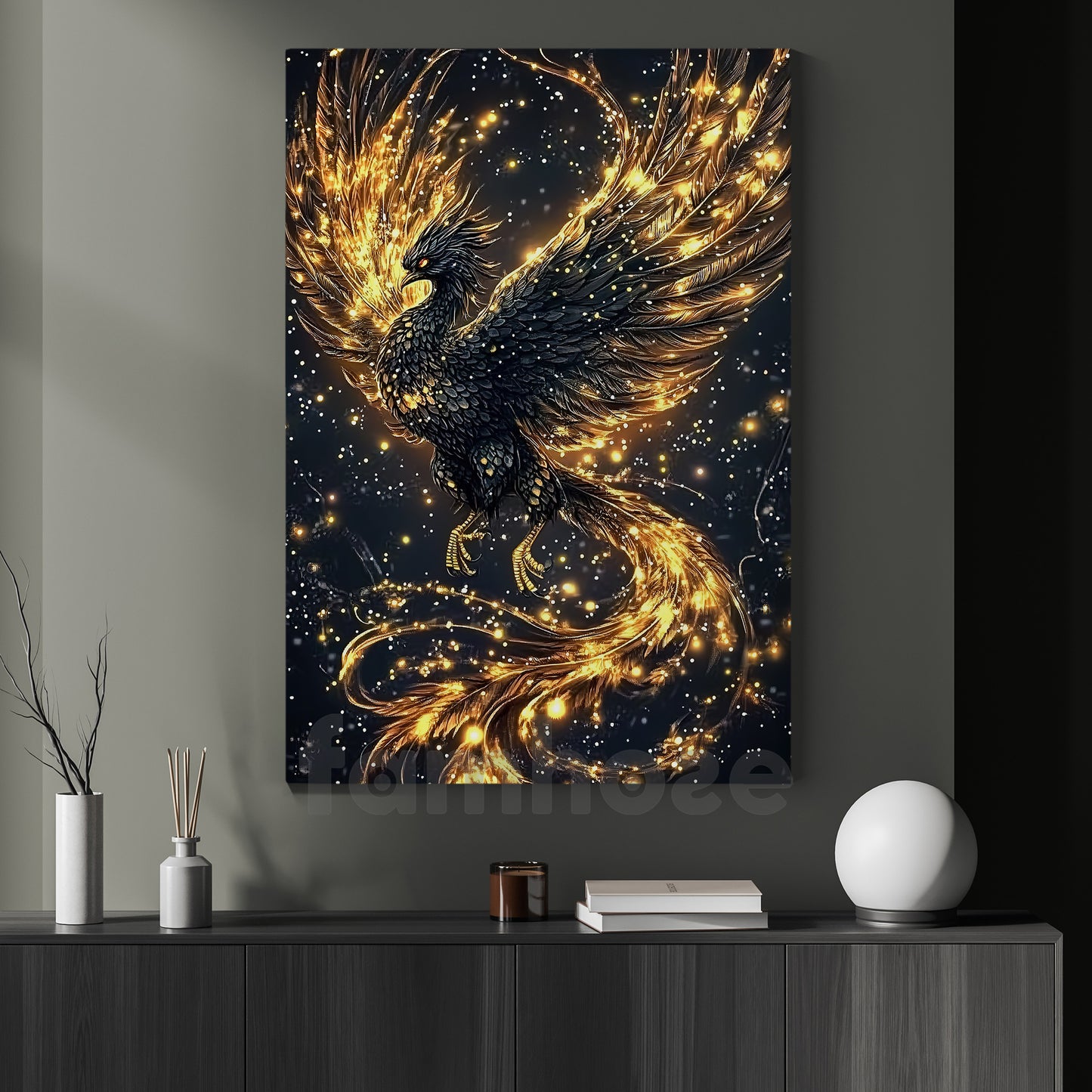 Mythical Phoenix Canvas Painting, Eternal Flame Wall Art Decor, Poster Gift To Decor House Or Office