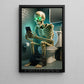 Funny Halloween Skeleton Toilet Canvas Painting, Skull & Scroll Wall Art Decor, Spooky Season Poster Gift For Skeleton Lovers