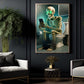 Funny Halloween Skeleton Toilet Canvas Painting, Skull & Scroll Wall Art Decor, Spooky Season Poster Gift For Skeleton Lovers