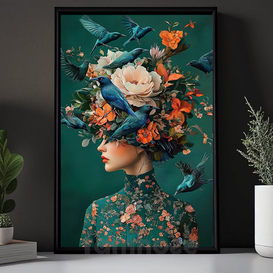 Mystical Canvas Painting, Floral Crowned Lady Wall Art Decor, Poster Gift To Decor House Or Office