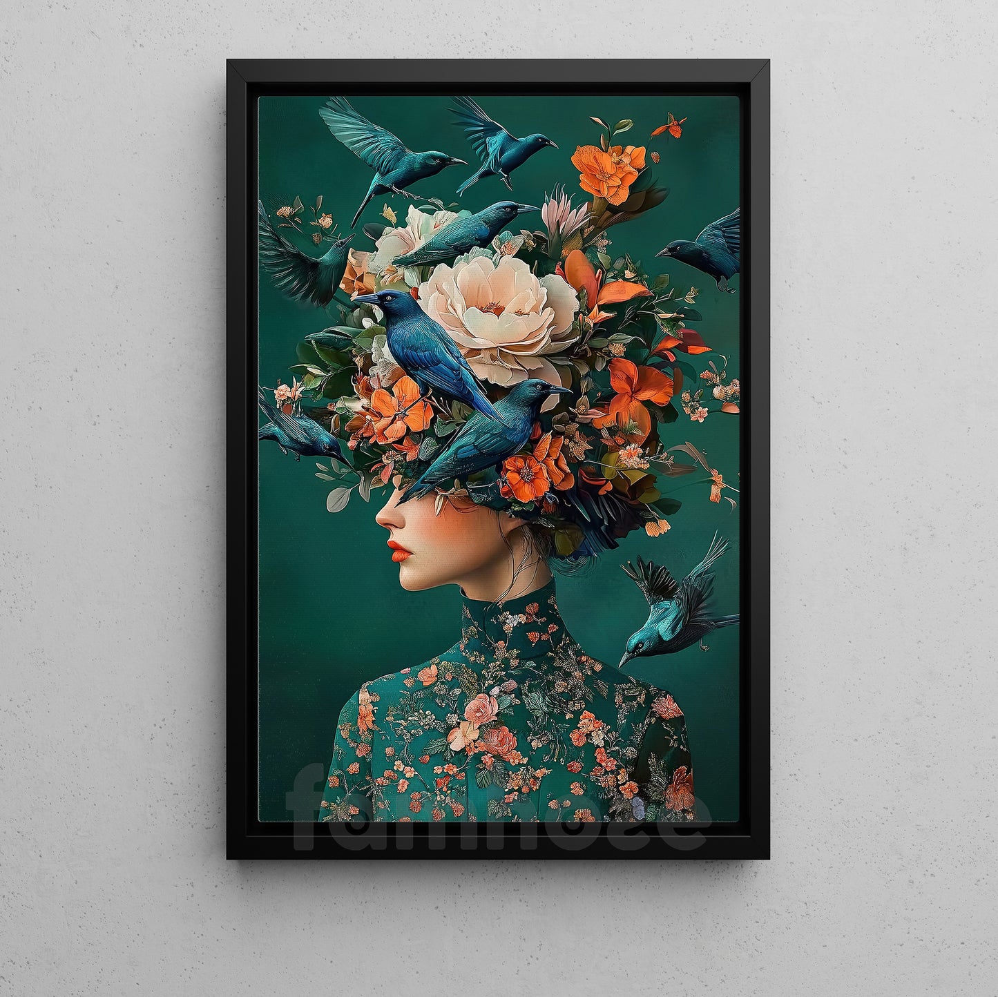Mystical Canvas Painting, Floral Crowned Lady Wall Art Decor, Poster Gift To Decor House Or Office
