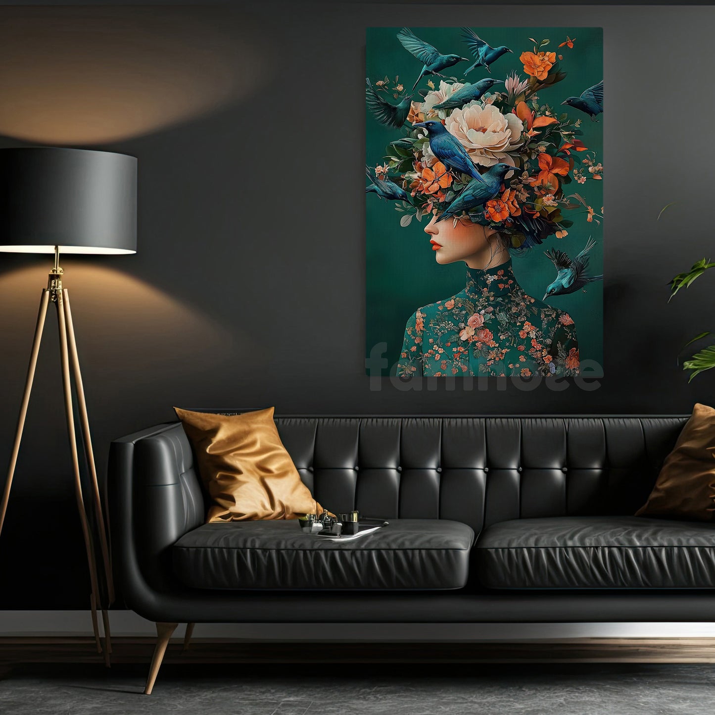 Mystical Canvas Painting, Floral Crowned Lady Wall Art Decor, Poster Gift To Decor House Or Office