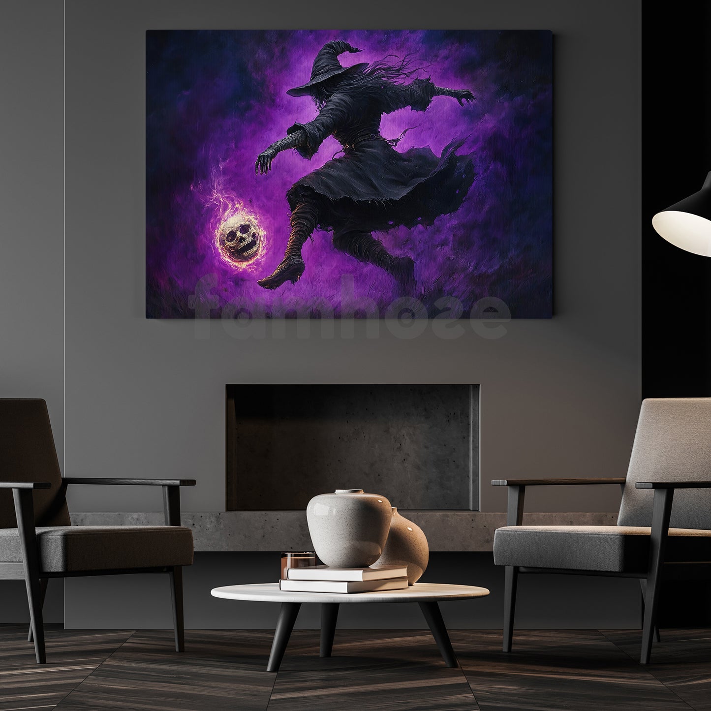 Halloween Witch Soccer Canvas Painting, Witch’s Kick Wall Art Decor, Spooky Season Poster Gift For Witch Lovers, Soccer Lovers