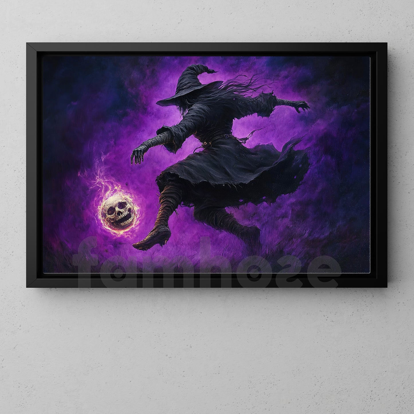 Halloween Witch Soccer Canvas Painting, Witch’s Kick Wall Art Decor, Spooky Season Poster Gift For Witch Lovers, Soccer Lovers