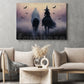 Halloween Witch & Ghost Riding Horse Canvas Painting, The Herd of Forgotten Names Wall Art Decor, Spooky Season Poster Gift For Witch Lovers, Ghost Lovers, Horse Riding Lovers