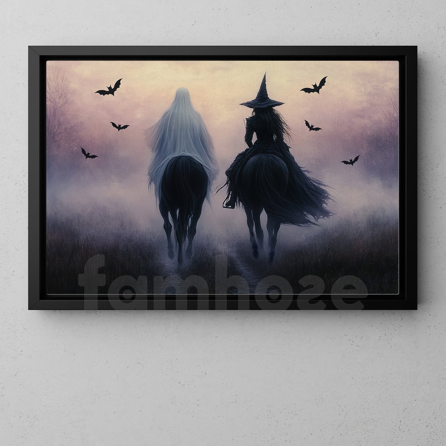 Halloween Witch & Ghost Riding Horse Canvas Painting, The Herd of Forgotten Names Wall Art Decor, Spooky Season Poster Gift For Witch Lovers, Ghost Lovers, Horse Riding Lovers