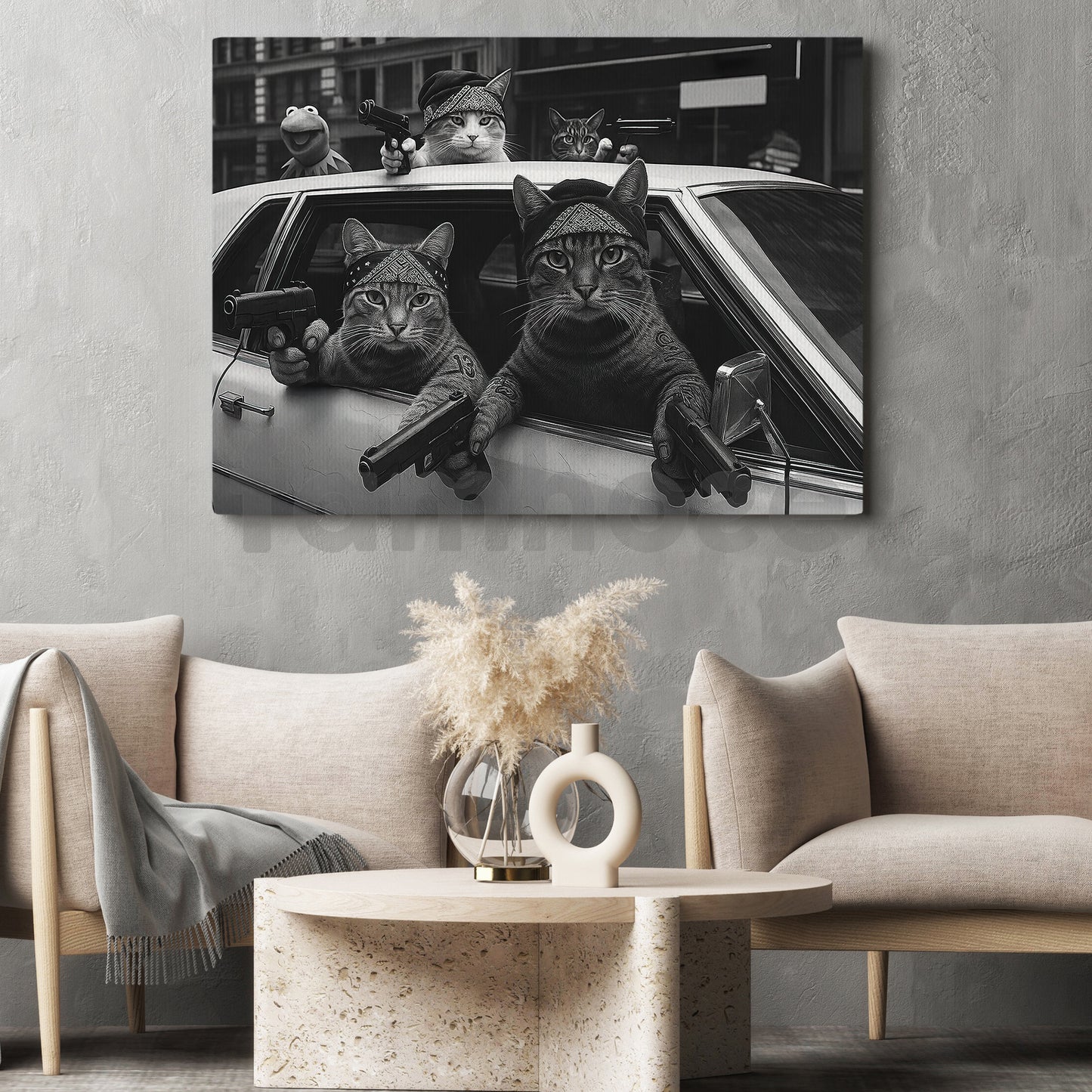 Funny Cat Canvas Painting, Gangster Cats Wall Art Decor, Poster Gift For Cat Lovers
