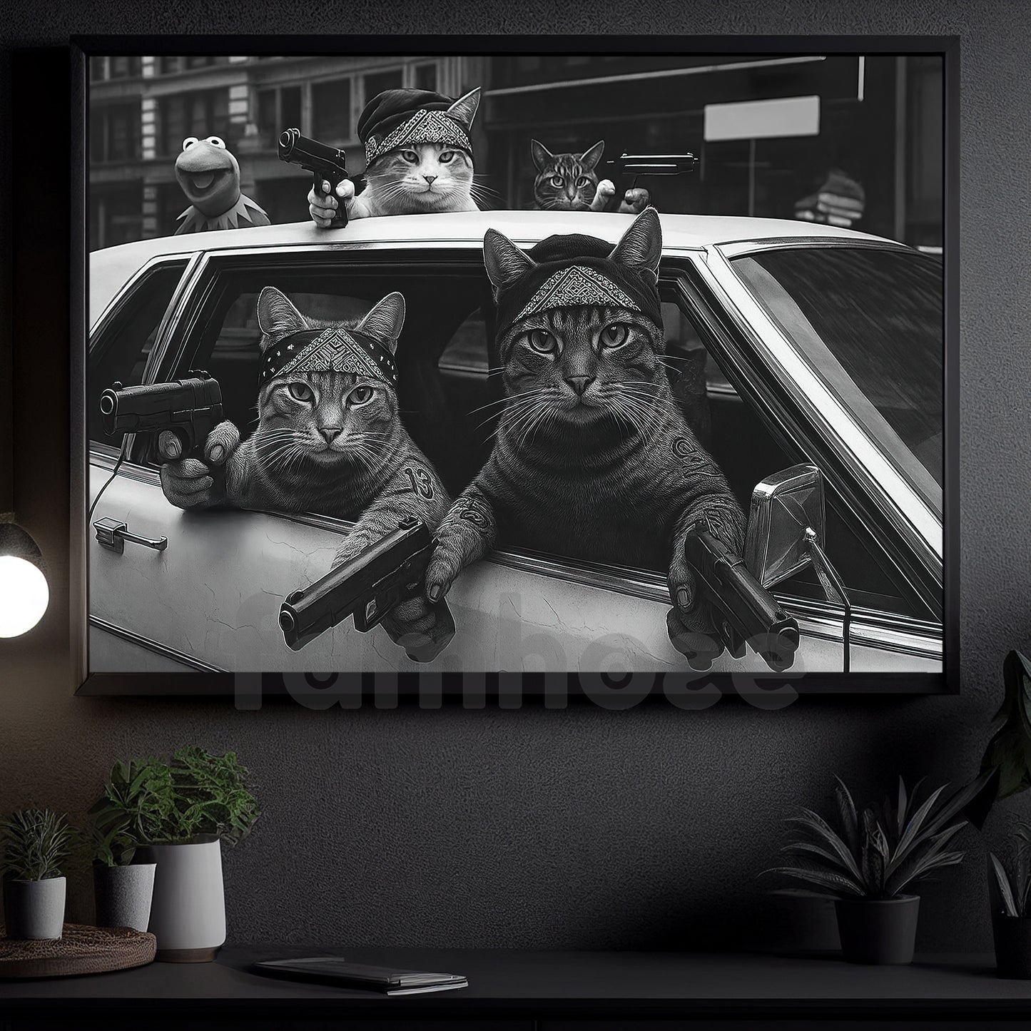 Funny Cat Canvas Painting, Gangster Cats Wall Art Decor, Poster Gift For Cat Lovers