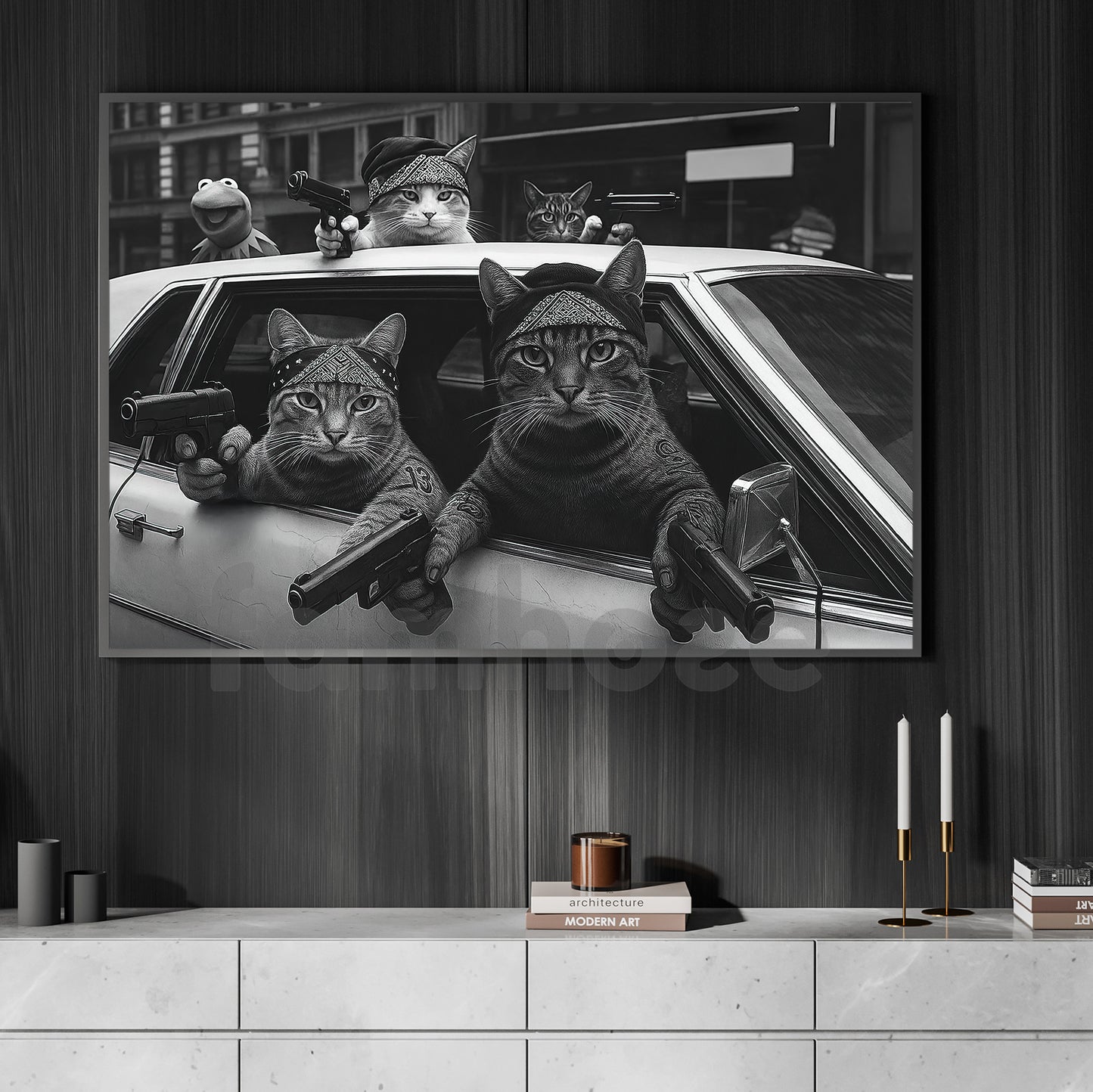 Funny Cat Canvas Painting, Gangster Cats Wall Art Decor, Poster Gift For Cat Lovers