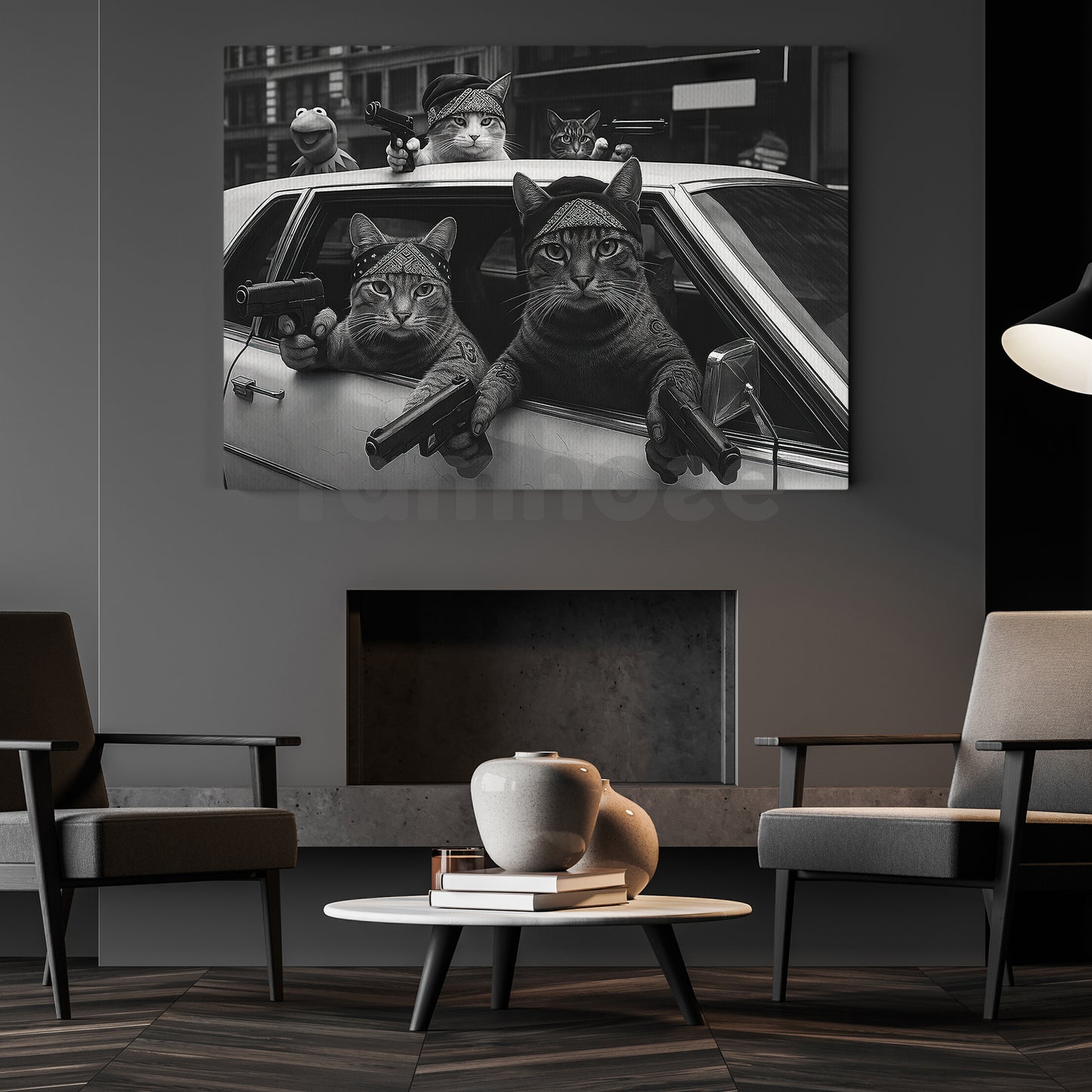 Funny Cat Canvas Painting, Gangster Cats Wall Art Decor, Poster Gift For Cat Lovers