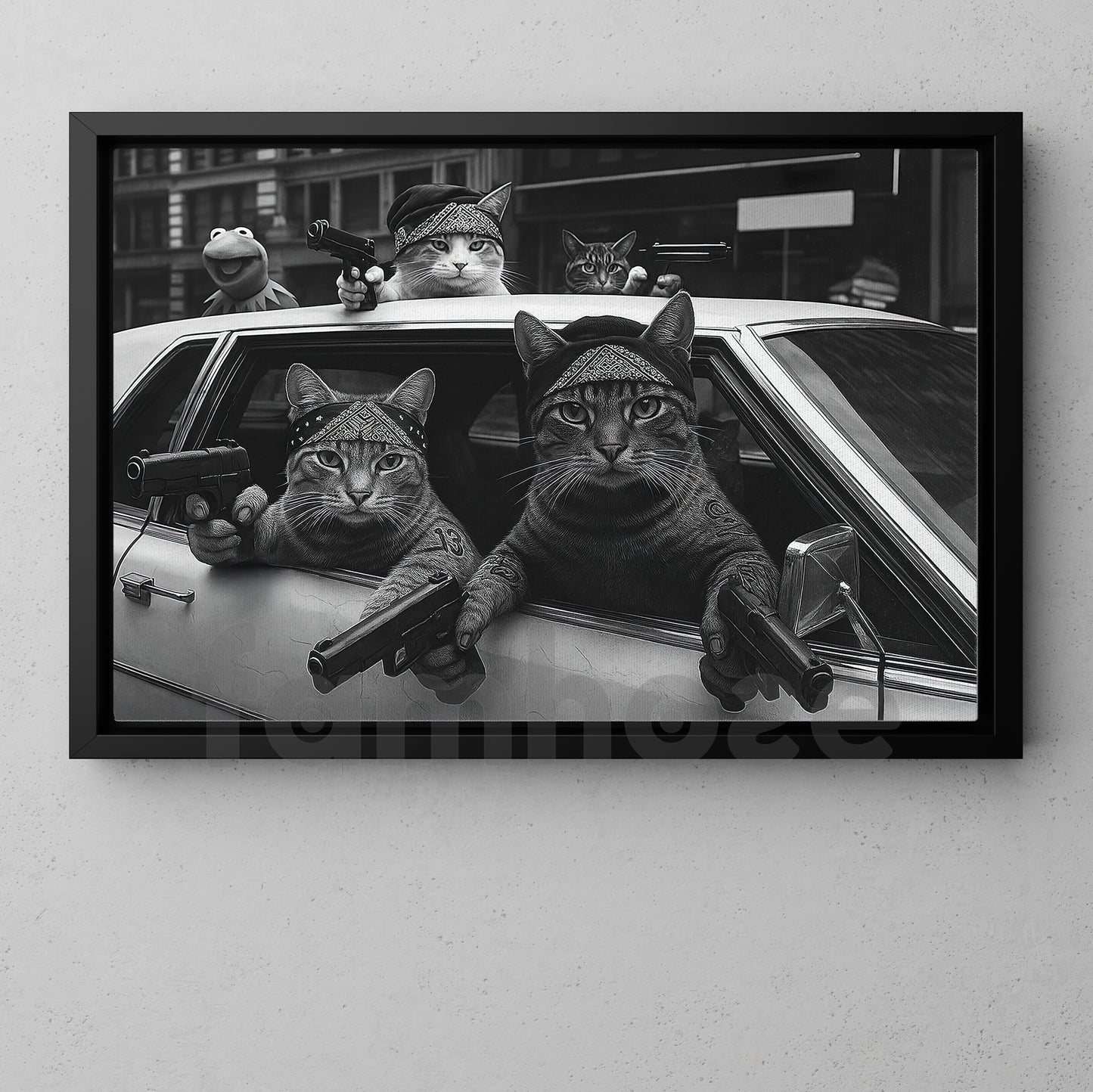 Funny Cat Canvas Painting, Gangster Cats Wall Art Decor, Poster Gift For Cat Lovers