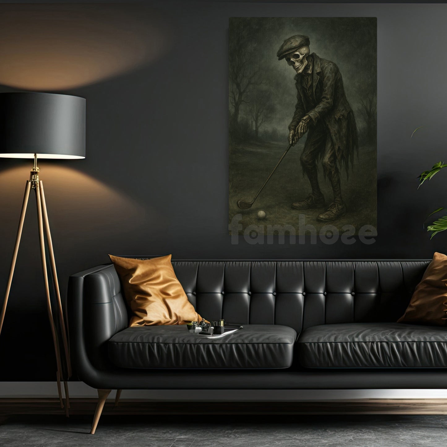 Halloween Golf Skeleton Canvas Painting, Skeleton Golfer Wall Art Decor, Spooky Season Poster Gift For Golf Lovers