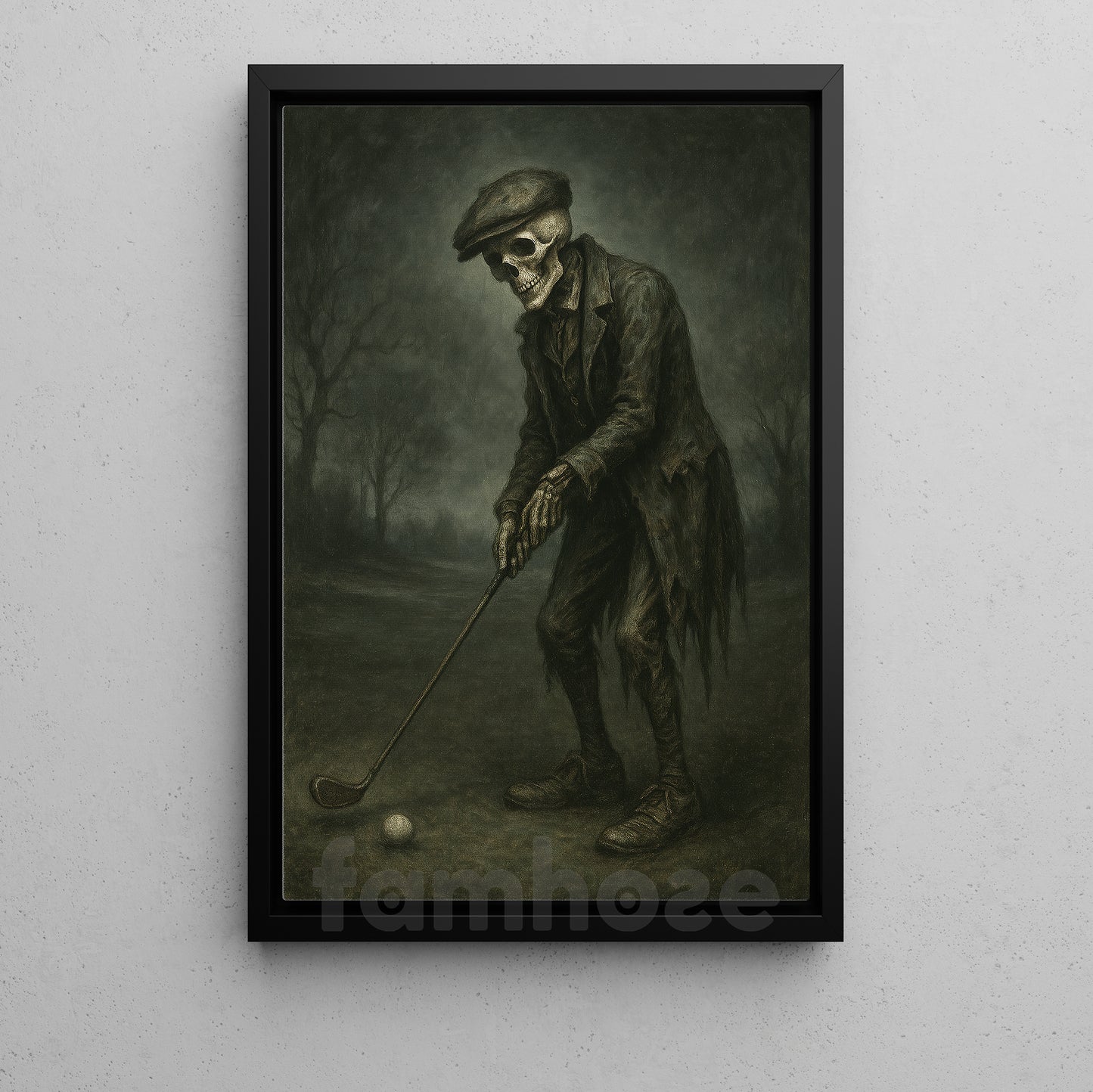 Halloween Golf Skeleton Canvas Painting, Skeleton Golfer Wall Art Decor, Spooky Season Poster Gift For Golf Lovers