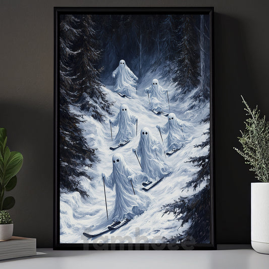 Halloween Skiing Boo Canvas Painting, Haunted Ski Team Wall Art Decor, Spooky Season Poster Gift For Skiing Lovers