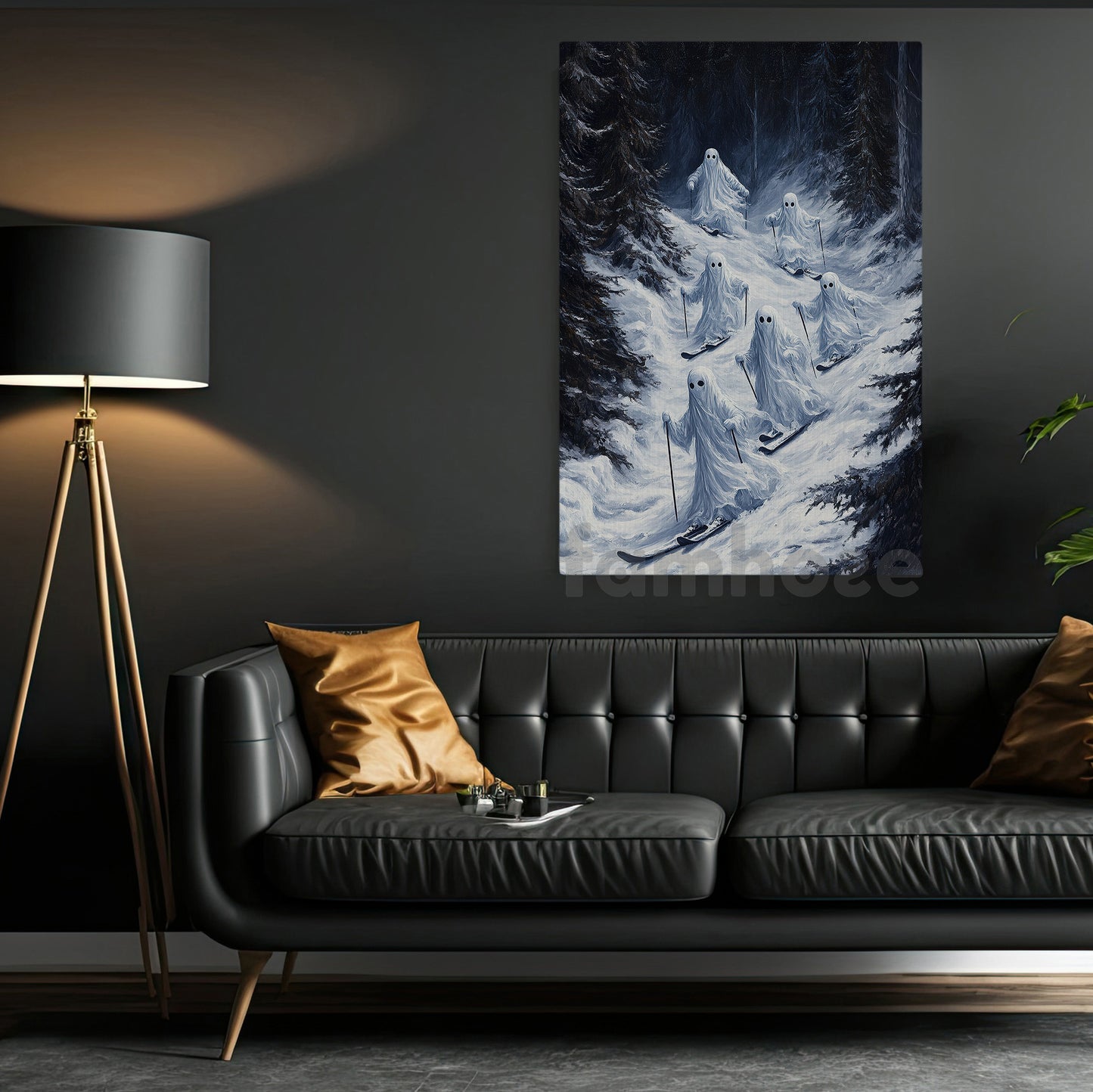 Halloween Skiing Boo Canvas Painting, Haunted Ski Team Wall Art Decor, Spooky Season Poster Gift For Skiing Lovers