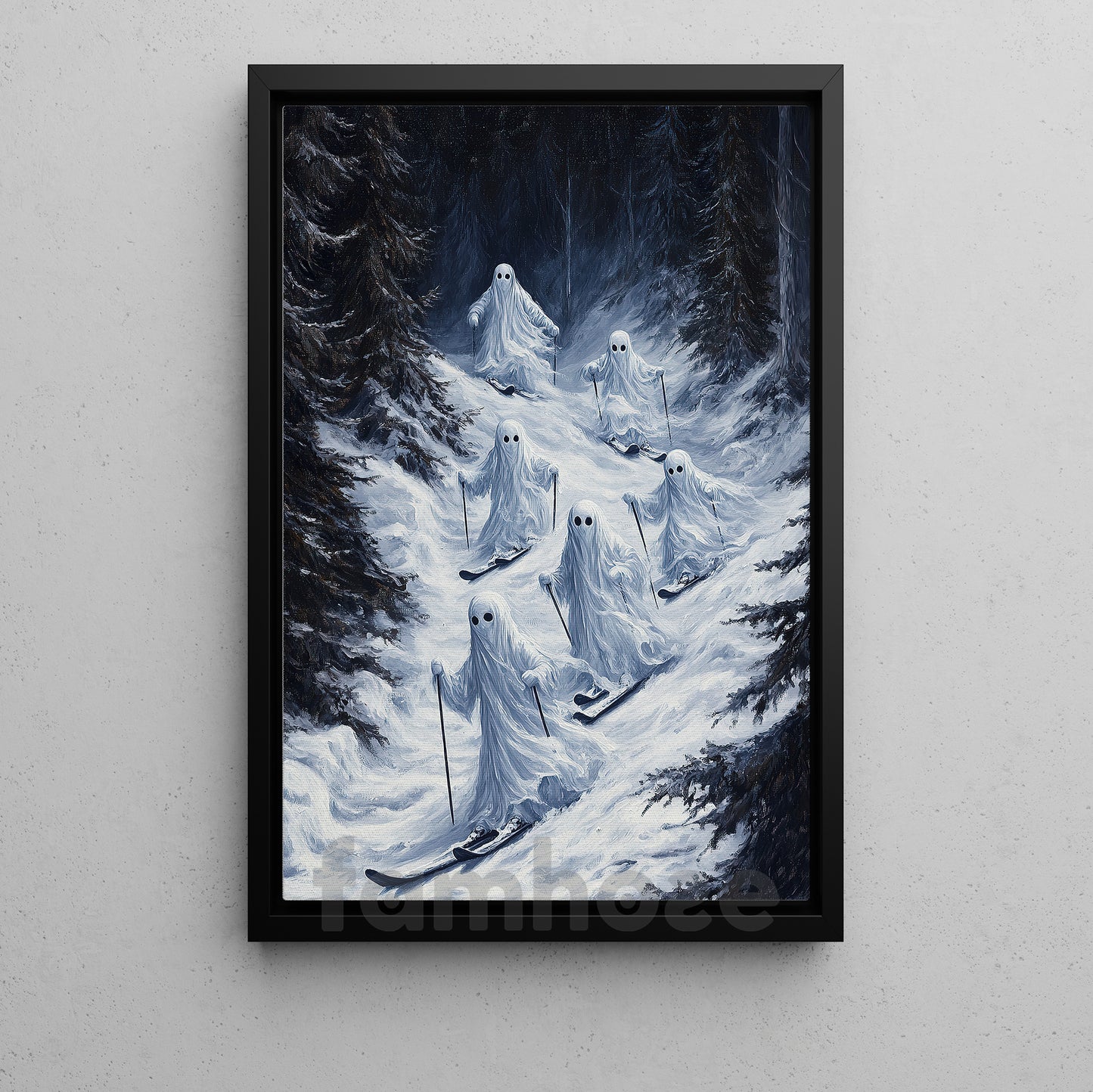 Halloween Skiing Boo Canvas Painting, Haunted Ski Team Wall Art Decor, Spooky Season Poster Gift For Skiing Lovers