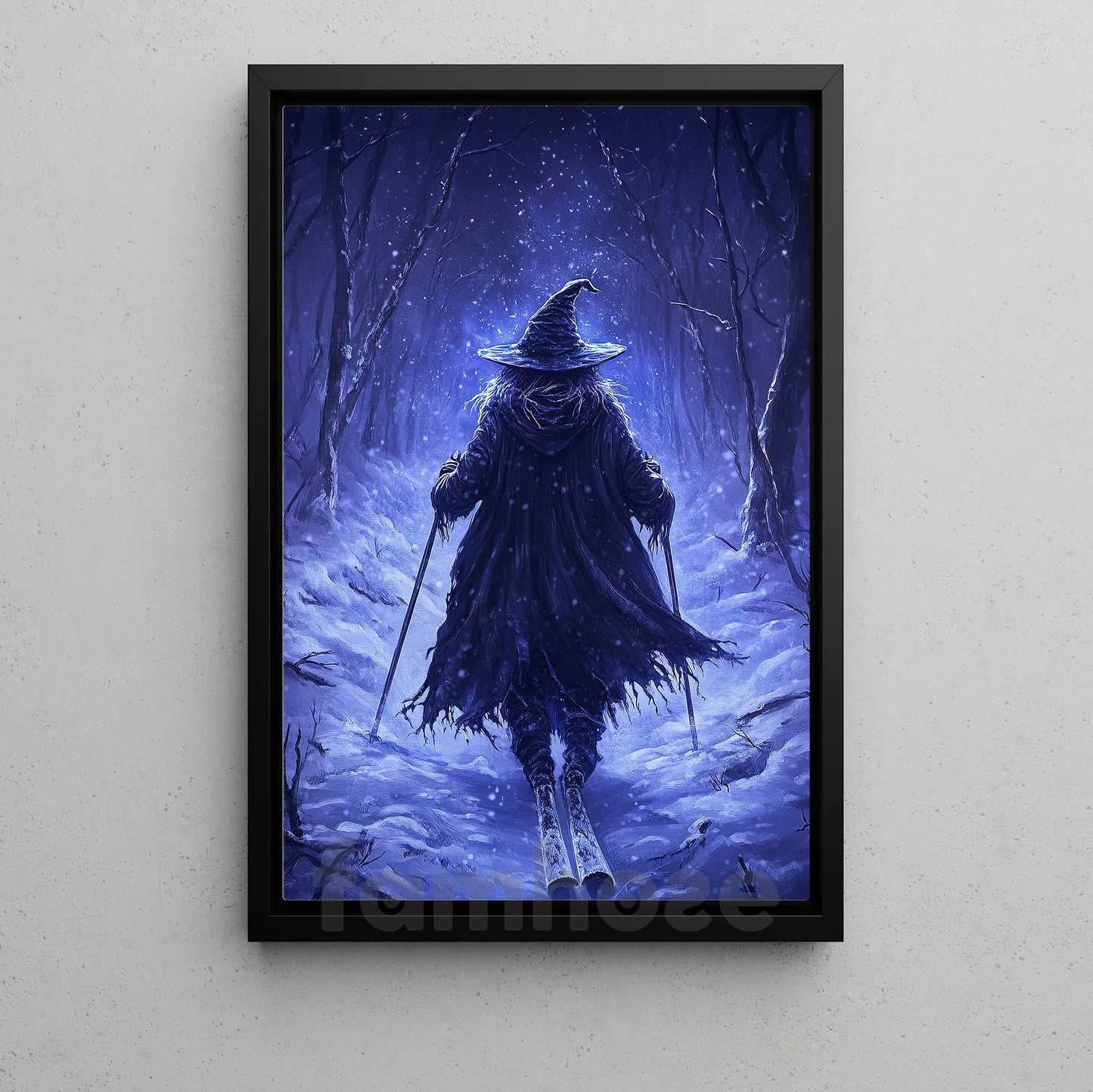 Halloween Skiing Witch Canvas Painting, Frozen Enchantress Wall Art Decor, Spooky Season Poster Gift For Skiing Lovers
