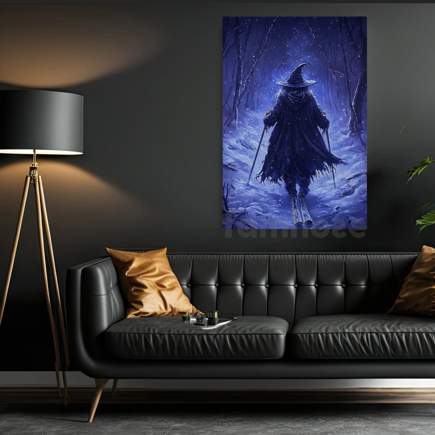 Halloween Skiing Witch Canvas Painting, Frozen Enchantress Wall Art Decor, Spooky Season Poster Gift For Skiing Lovers